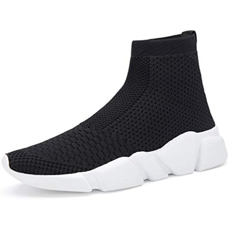 Santiro Men's Running Shoes Breathable Knit Slip On Sneakers Lightweight Athletic Shoes Casual Sports Shoes High Top Black